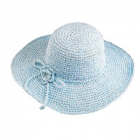 Wide Brim Hand Crocheted Hats – 12 PCS w/ Matching Flower Band - Light Blue - HT-8149LBL